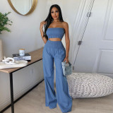 Solid Color Wrap Chest Top Two Piece Pants Suit GNZD-9901SHD