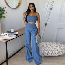 Solid Color Wrap Chest Top Two Piece Pants Suit GNZD-9901SHD