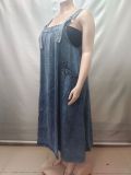 Plus Size Square Neck Denim Sling Maxi Dress GAKF-60808
