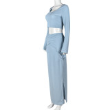 Square Neck Long Sleeve Two Piece Skrits Set GNZD-9744SD