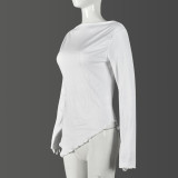 Solid Color Long Sleeve Irregular T Shirt GNZD-9909THD