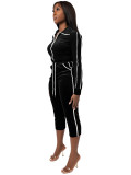 Velour Long Sleeve Zipper Two Piece Pants Set CH-26039