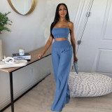 Solid Color Wrap Chest Top Two Piece Pants Suit GNZD-9901SHD