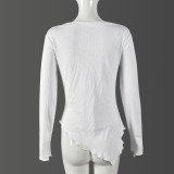 Solid Color Long Sleeve Irregular T Shirt GNZD-9909THD