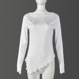 Solid Color Long Sleeve Irregular T Shirt GNZD-9909THD