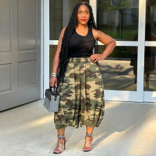 Plus Size Camouflage Printed Wide Leg Seventh Jeans GAKF-60705