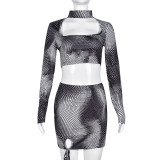 Long Sleeve Printed Two Piece Skrit Set GNZD-9408SD