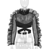 Mesh Patchwork See Through Lace Top GNZD-6555TL