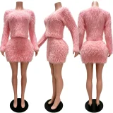 Fur Long Sleeve Two Piece Skirt Knits Suit CM-60908
