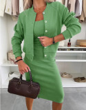 Solid Color Long Sleeve Coat+Knits Dress 2 Piece Set GMKK-mkk7300