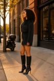 Fur Long Sleeve Two Piece Skirt Knits Suit CM-60908