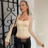 Lace Long Sleeve Hollow Out Top BLG-T5519236K