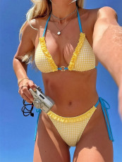 Color Block Lace Up Bikini 2 Piece Swimsuit CASF-6845