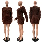 Fur Long Sleeve Two Piece Skirt Knits Suit CM-60908