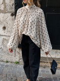 Polka Dot Printed Lantern Sleeve Chiffon Shirts GHYX-XY9018