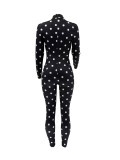 Polka Dot Printed Long Sleeve Jumpsuit GHYX-HYX357