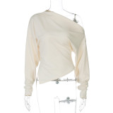 Solid Color Slash Shoulder Long Sleeve T Shirts BLG-T5619509A