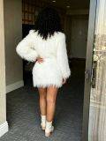 Fur Long Sleeve Two Piece Skirt Knits Suit CM-60908