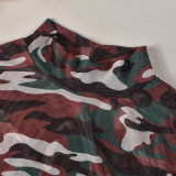Camouflage Printed Mesh See Through Midi Dress GNZD-9631DD