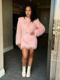 Fur Long Sleeve Two Piece Skirt Knits Suit CM-60908
