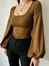 U Neck Lantern Sleeve T Shirt GMKK-mkk7282