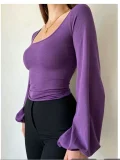 U Neck Lantern Sleeve T Shirt GMKK-mkk7282