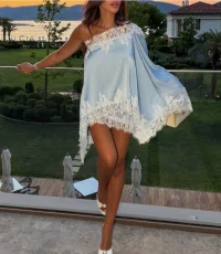Lace Patchwork Slash Shoulder Two Piece Skirts Set GHYX-XYY027