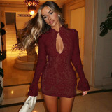 Lace Hollow Out Long Sleeve Mini Dress BLG-D4B17737A
