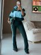 Contrast Color 3/4 Sleeve Two Piece Pants Set QODY-6080