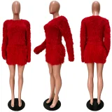 Fur Long Sleeve Two Piece Skirt Knits Suit CM-60908