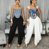 Solid Color Ruched Wide Leg Pants LSD-3068