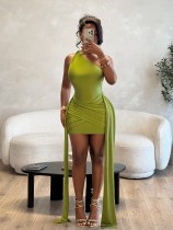 Sleeveless Single Shoulder Mini Dress GHYX-TXY5535
