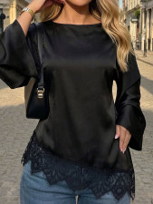 Flare Sleeve Irregular Lace Patchwork Top GHYX-JYP7107
