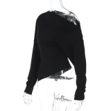 Solid Color Slash Shoulder Long Sleeve T Shirts BLG-T5619509A