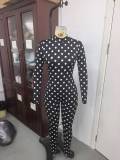 Polka Dot Printed Long Sleeve Jumpsuit GHYX-HYX357