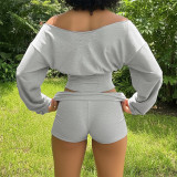Long Sleeve Off Shoulder T Shirt Short Suit GMKK-mkk7333