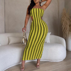 Stripe Contrast Color Strapless Midi Dress GNZD-7945DG