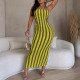 Stripe Contrast Color Strapless Midi Dress GNZD-7945DG