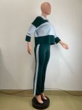Contrast Color 3/4 Sleeve Two Piece Pants Set QODY-6080