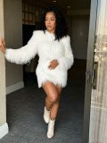 Fur Long Sleeve Two Piece Skirt Knits Suit CM-60908