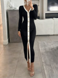 Long Sleeve V Neck Knits Midi Dress GHYX-JYP7098