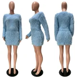 Fur Long Sleeve Two Piece Skirt Knits Suit CM-60908