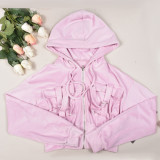 Solid Color Long Sleeve Hooded Two Piece Skirts Set GNZD-9611SD