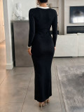 Long Sleeve V Neck Knits Midi Dress GHYX-JYP7098