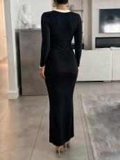 Long Sleeve V Neck Knits Midi Dress GHYX-JYP7098
