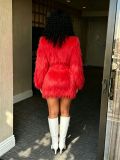 Fur Long Sleeve Two Piece Skirt Knits Suit CM-60908