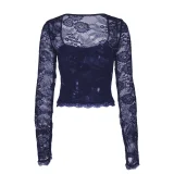 Lace Long Sleeve Hollow Out Top BLG-T5519236K