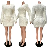 Fur Long Sleeve Two Piece Skirt Knits Suit CM-60908