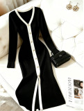Long Sleeve V Neck Knits Midi Dress GHYX-JYP7098