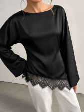 Flare Sleeve Irregular Lace Patchwork Top GHYX-JYP7107